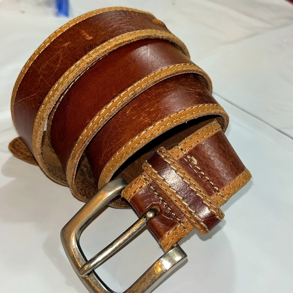 REI brown leather tan edges BELT Leather Belt REI-M7 35-39”waist 1.5”wide mens - Picture 1 of 13